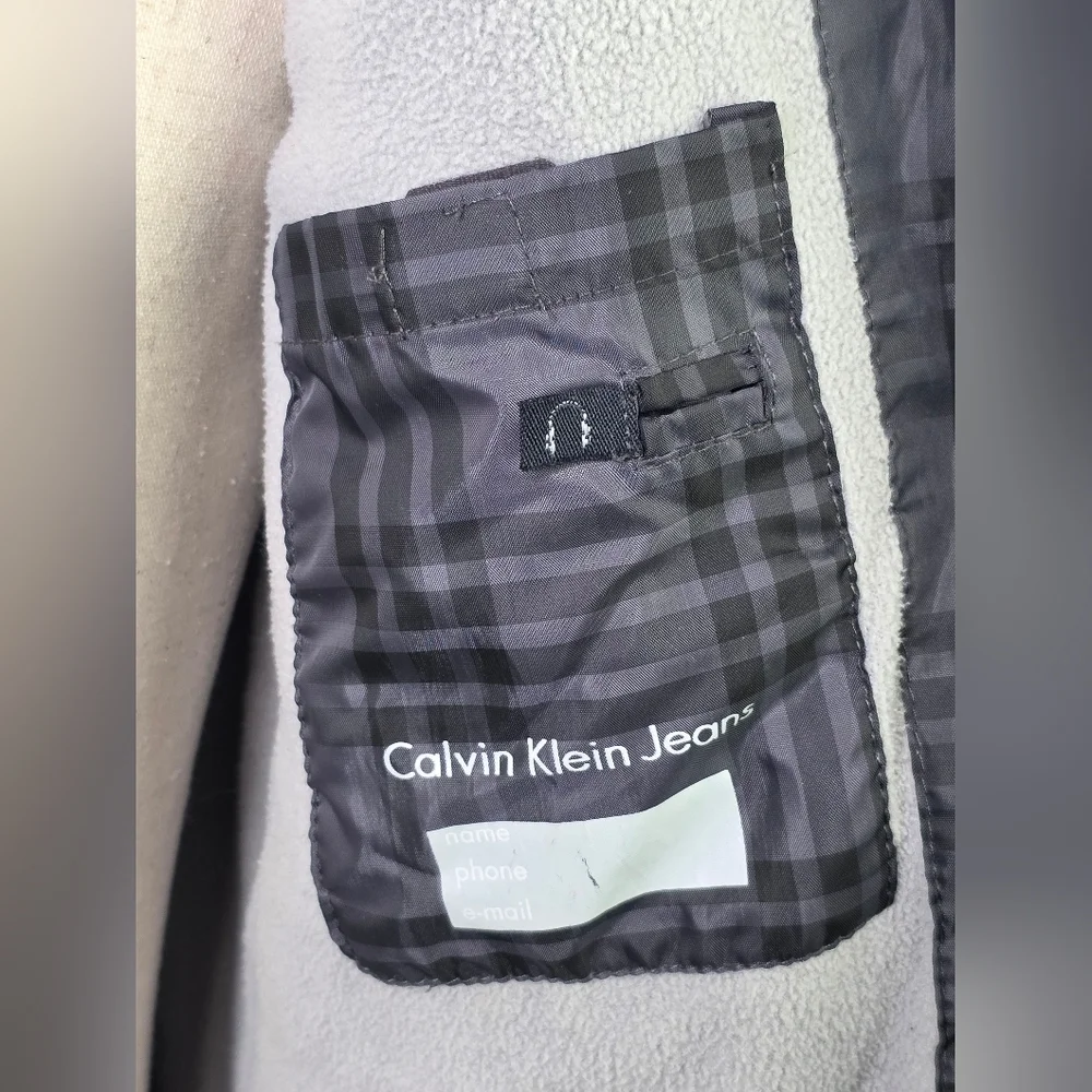 Calvin Klein Boys Gray Plaid Puffer Jacket Hooded Fleece Lined L 14-16